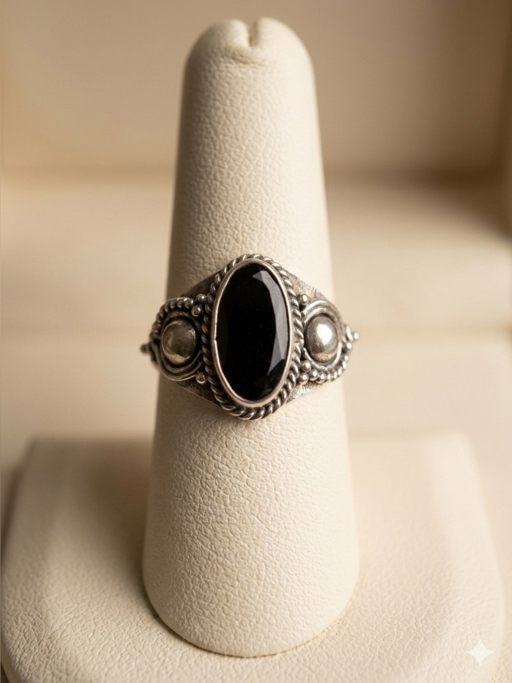 Artisan .925 Sterling Silver Marquise Black Onyx Bali Statement Ring Sz 7.75